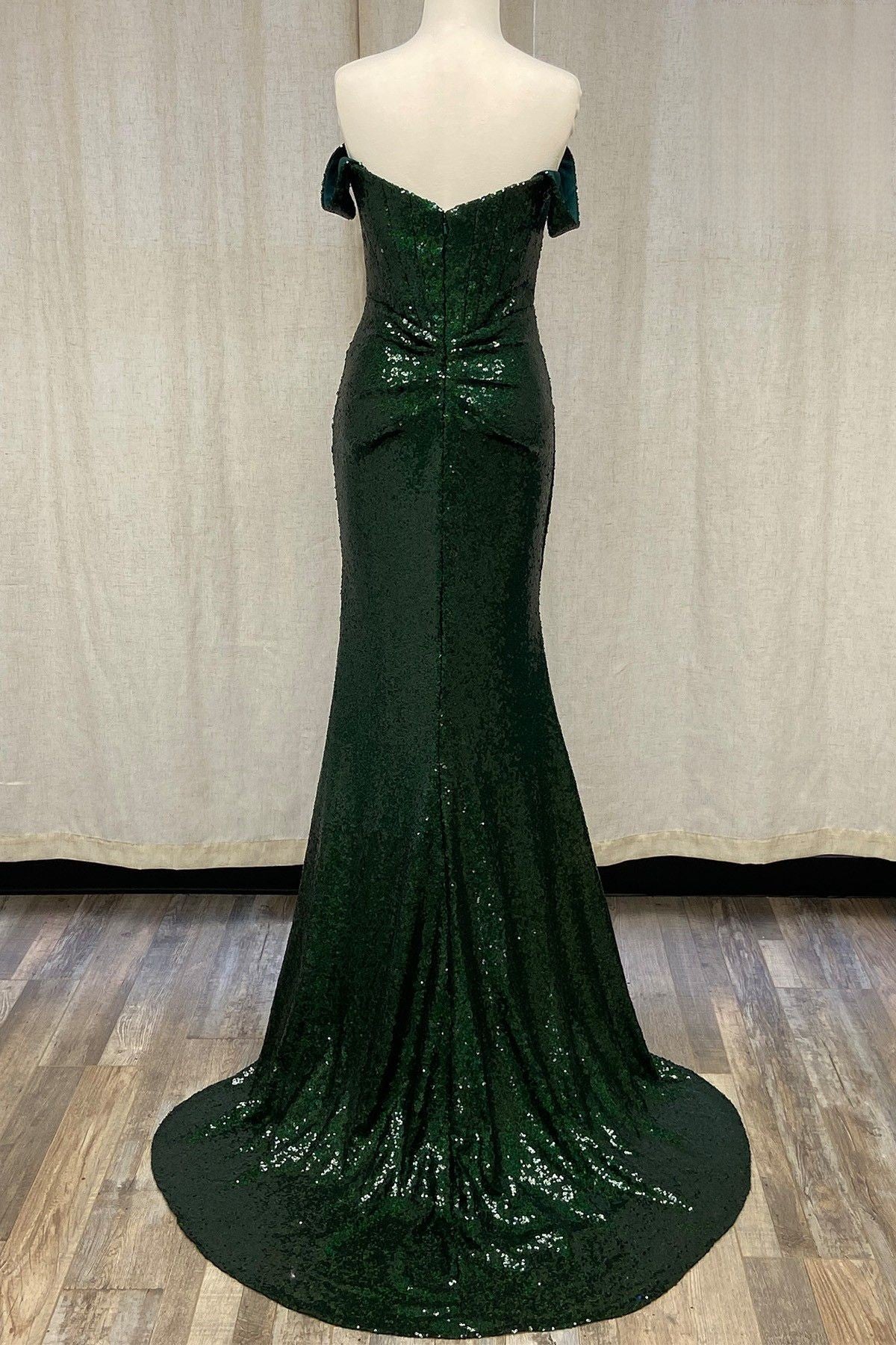 Off Shoulder Embroidered Sequins Open Back Long Prom Dress NXR1203-8