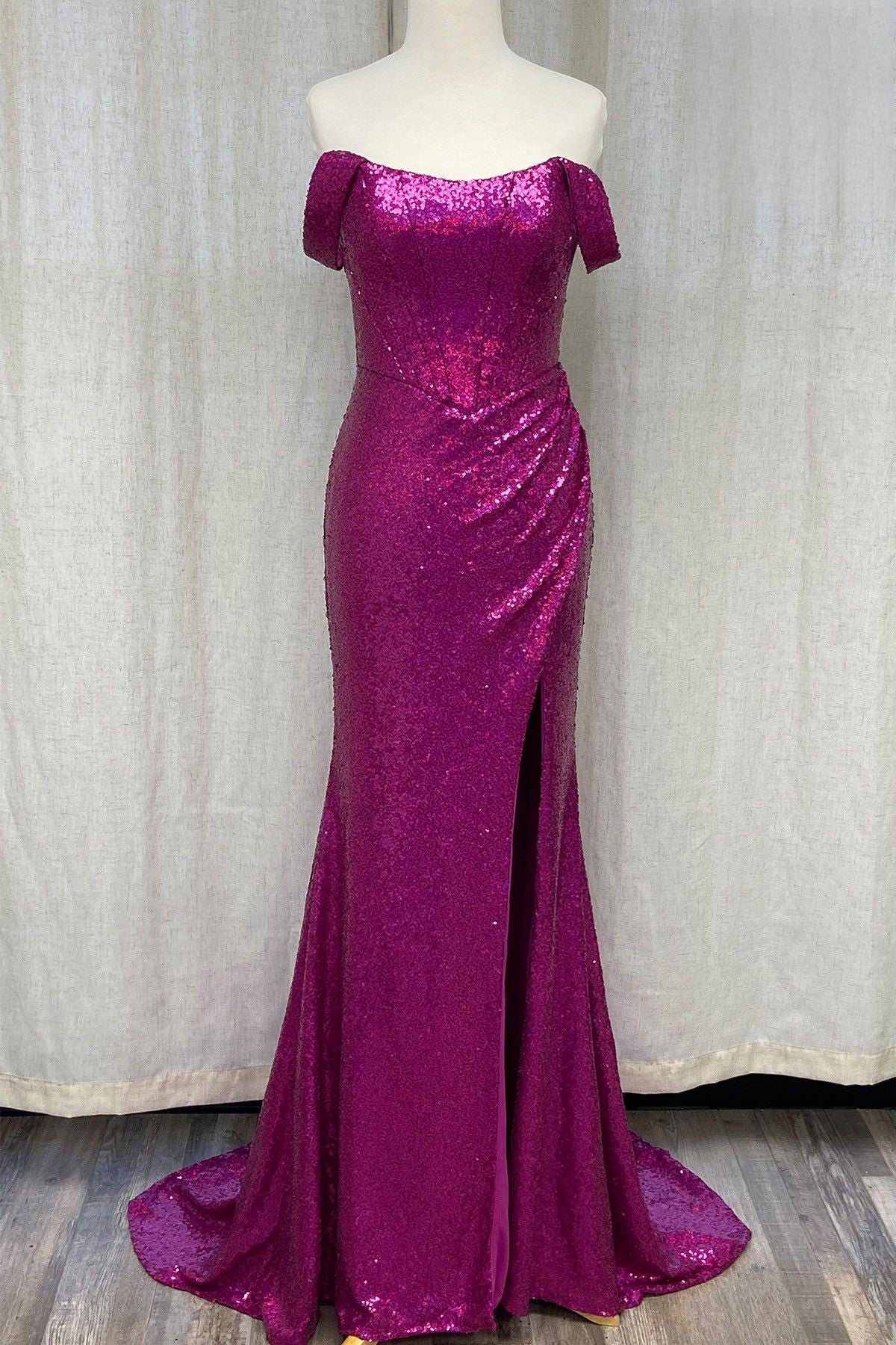 Off Shoulder Embroidered Sequins Open Back Long Prom Dress NXR1203-9