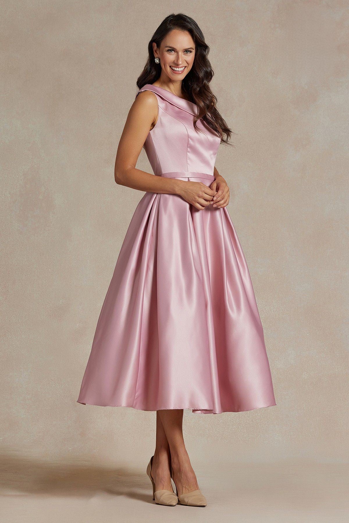 One Shoulder Satin Open Back Midi Evening & Prom Dress NXJE931 Sale-18