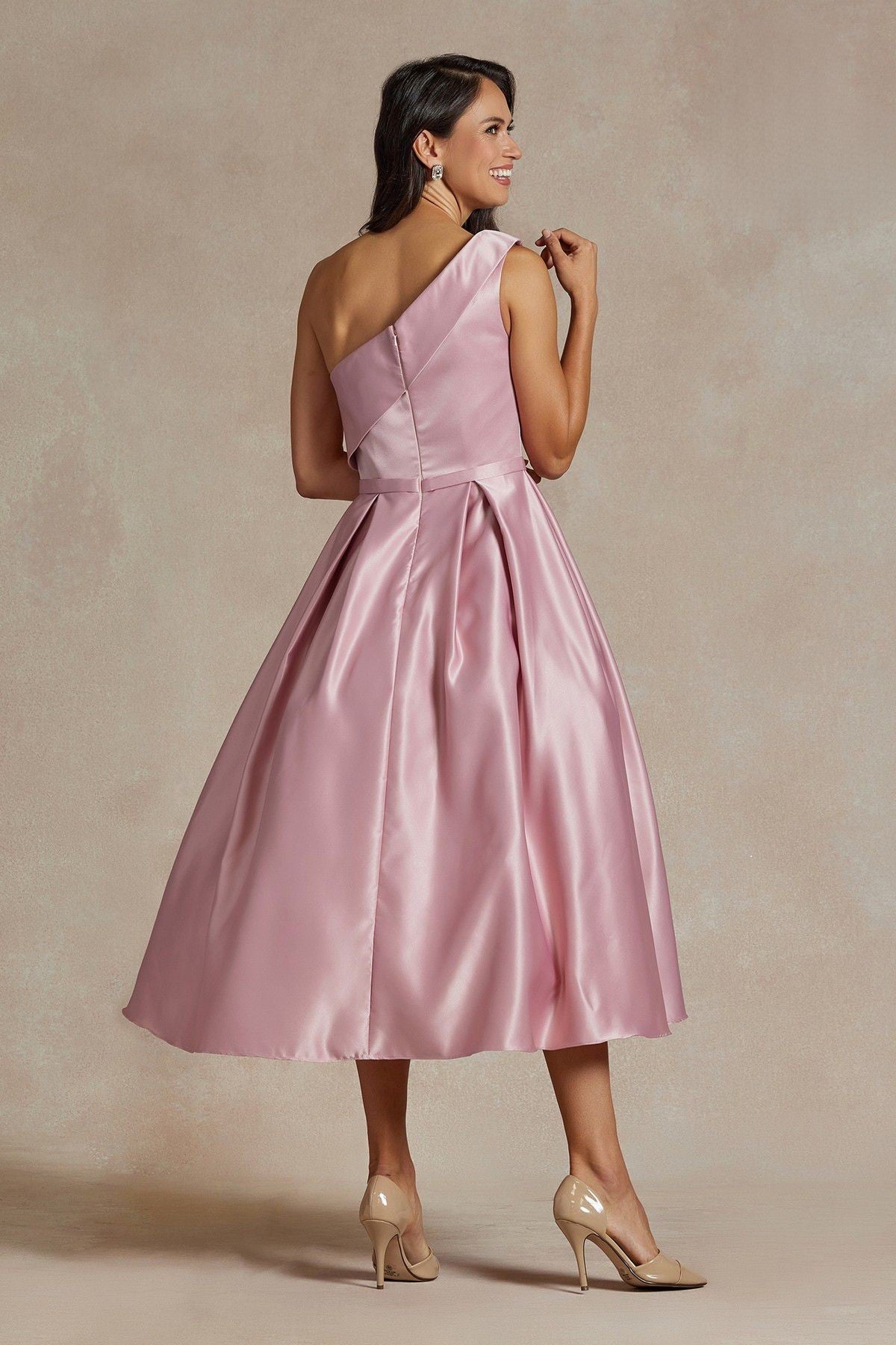 One Shoulder Satin Open Back Midi Evening & Prom Dress NXJE931 Sale-19