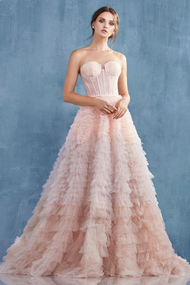 Strapless Ruffled Ombre Eva Ballgown-1