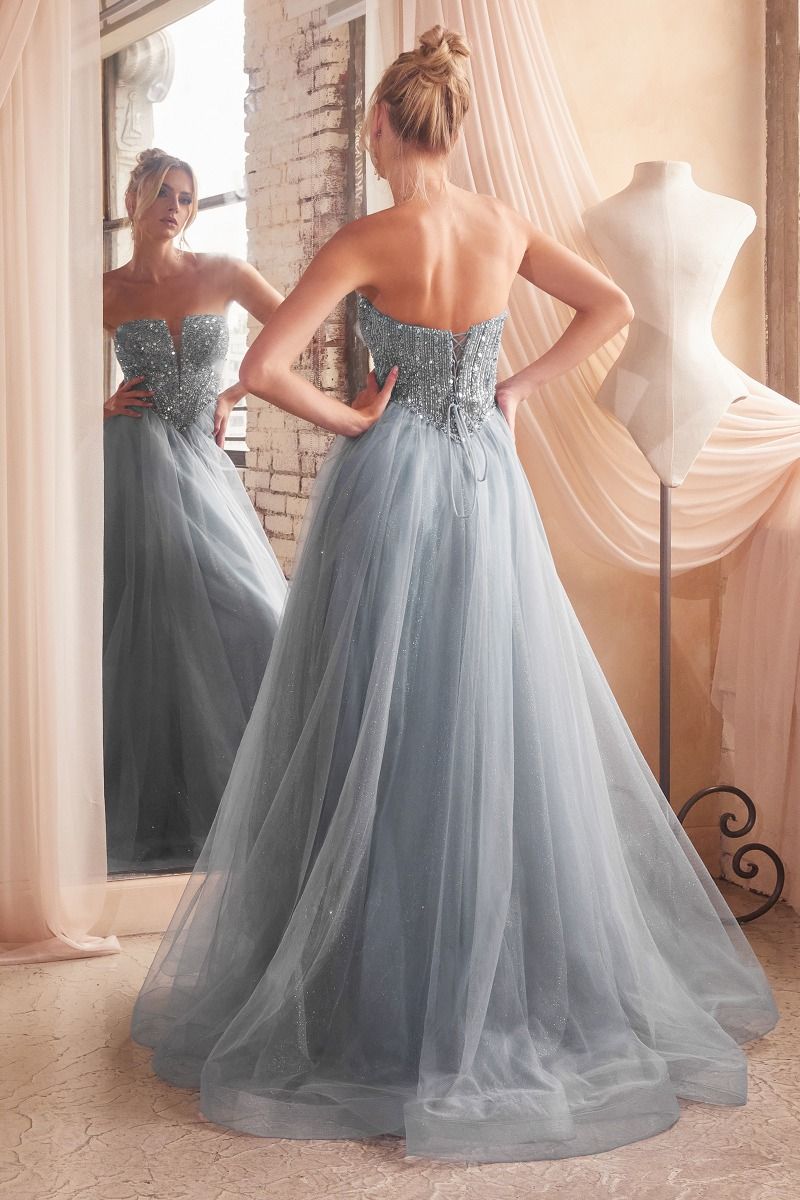 Strapless Sequin & Tulle A-Line Dress-10