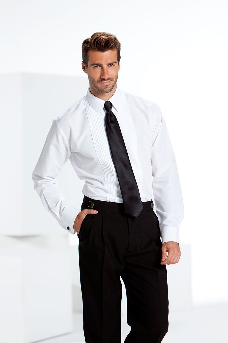"Gianni" White Laydown Tuxedo Shirt-0