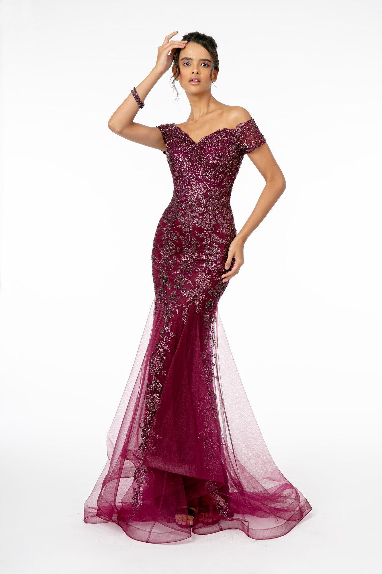 Sweetheart Neckline Glitter Mesh w/ Cut-Out Back Long Prom Dress GLGL1823-2