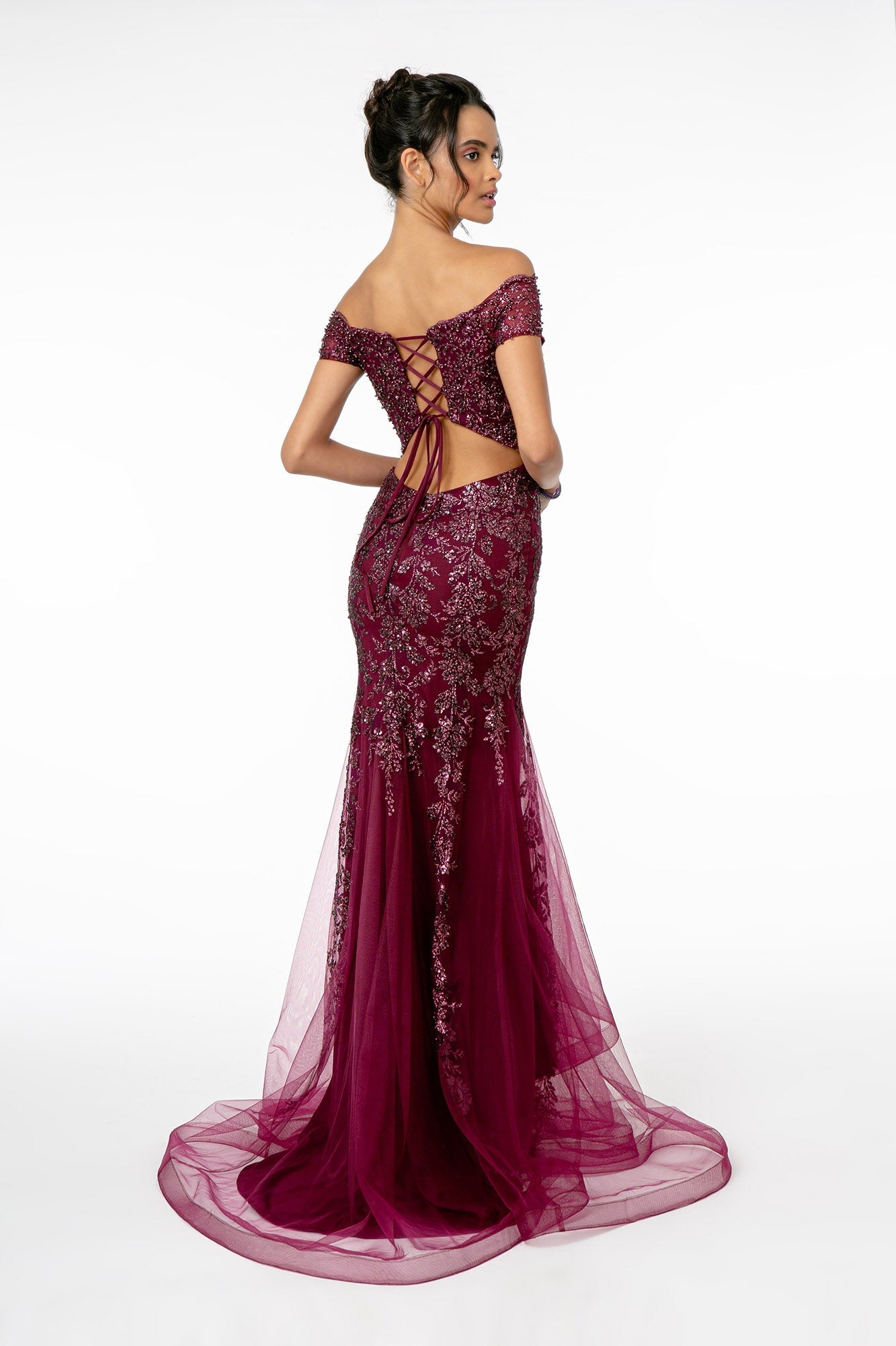 Sweetheart Neckline Glitter Mesh w/ Cut-Out Back Long Prom Dress GLGL1823-3