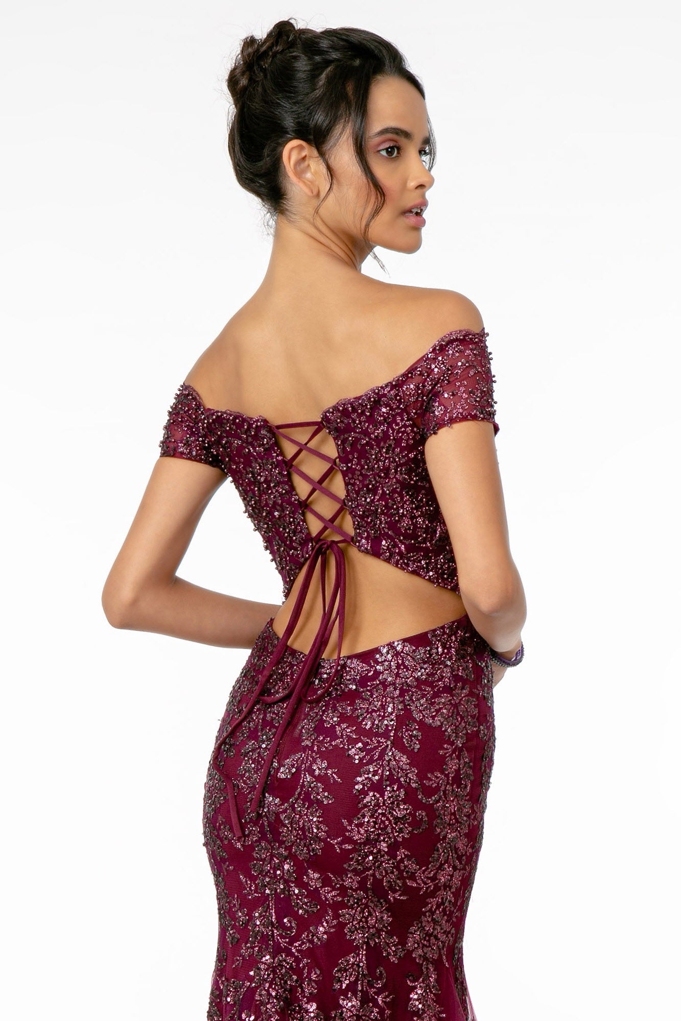 Sweetheart Neckline Glitter Mesh w/ Cut-Out Back Long Prom Dress GLGL1823-5
