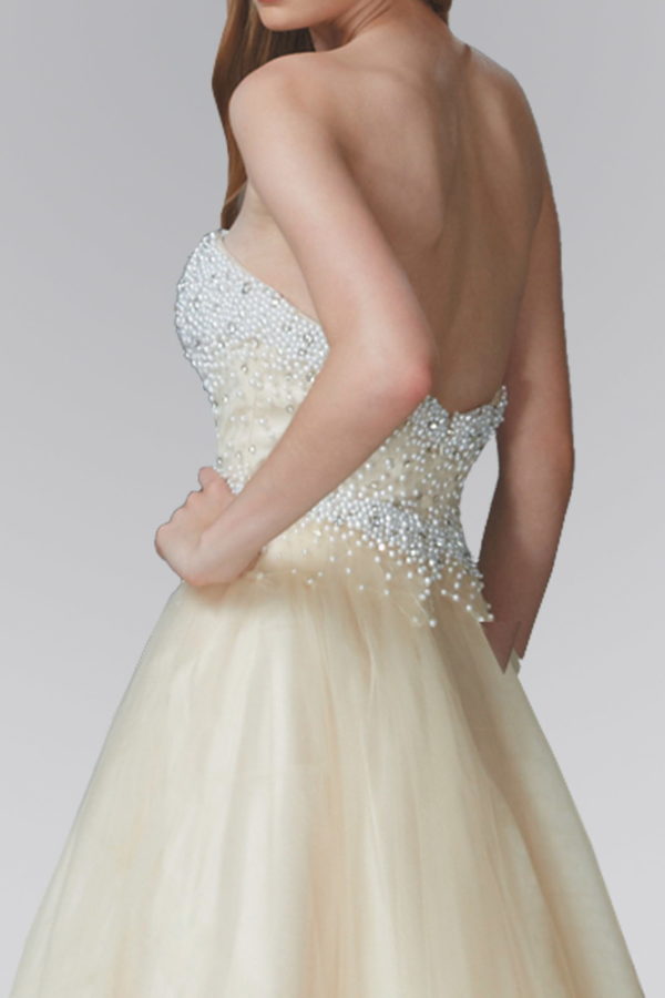 Strapless Sweetheart A-Line Tulle Long Dress with Bead and Pearl Embellished Bodice-6