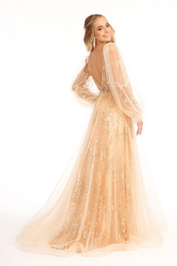Sheer Bodice Sequin and Glitter Embellished A-Line Prom Dress-5
