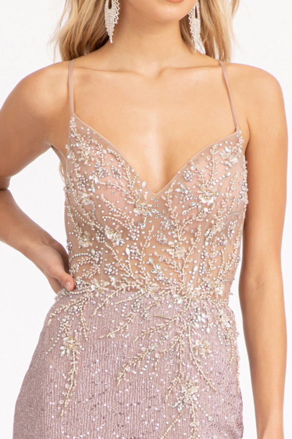 Sheer Bodice Sleeveless V-Neck Sequin Prom Dress w/ Leg Slit-11