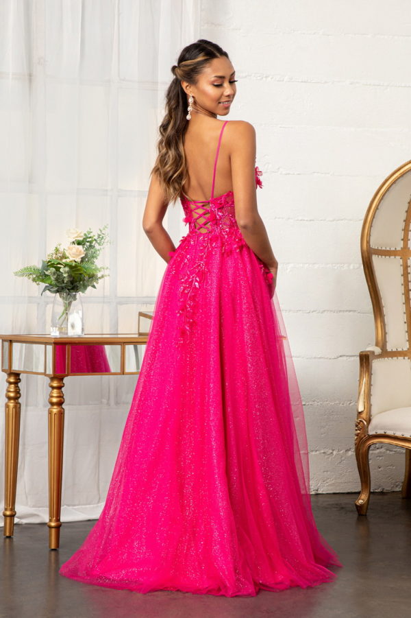 3-D Flower Applique Glitter Mesh A-line Dress w/ Embroidery and Sequin-5