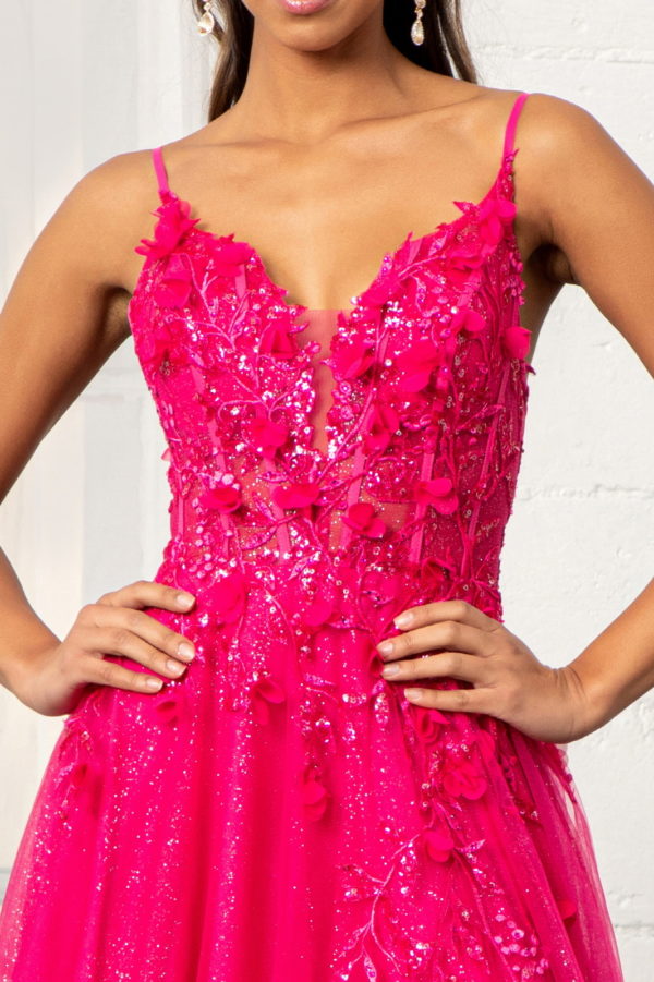 3-D Flower Applique Glitter Mesh A-line Dress w/ Embroidery and Sequin-6