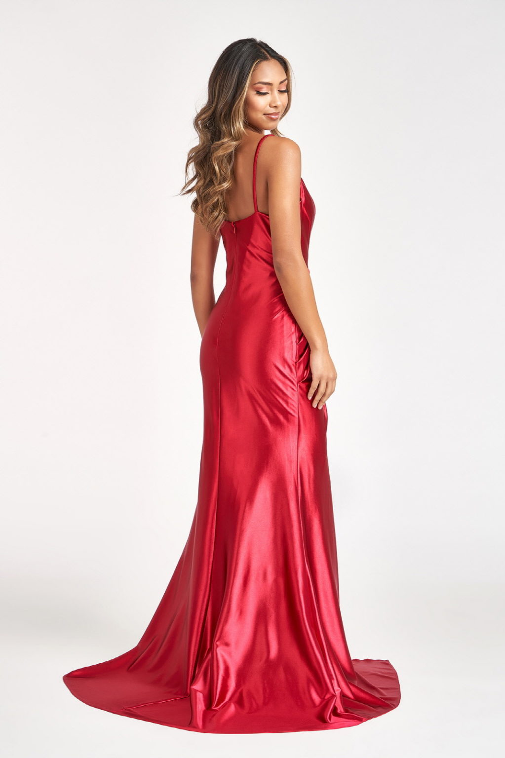 Sweetheart Satin Mermaid Dress w/ Open Back and Side Gathered Waistline-7