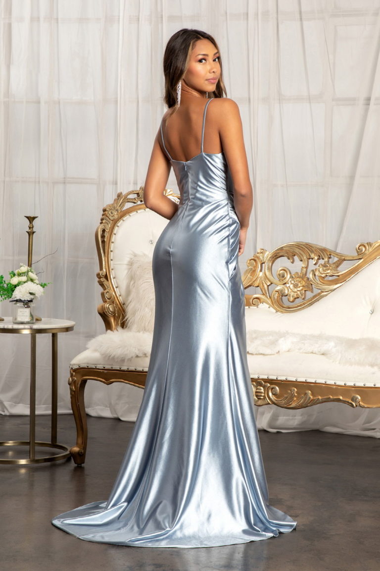 Sweetheart Satin Mermaid Dress w/ Open Back and Side Gathered Waistline-11