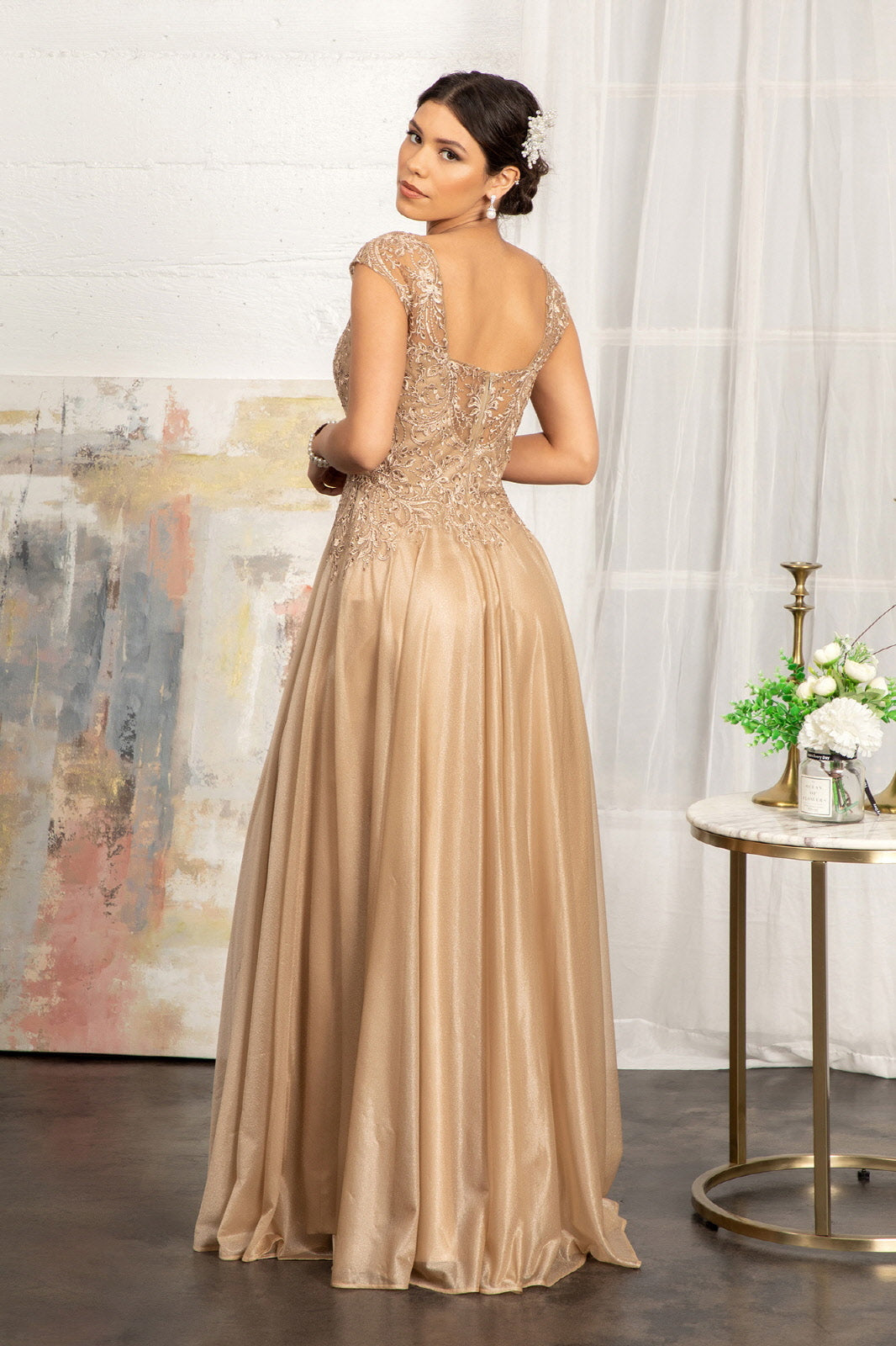 Beads Embellished Embroidered A-line Dress Scoop-Neck GLGL3068 Sale-4