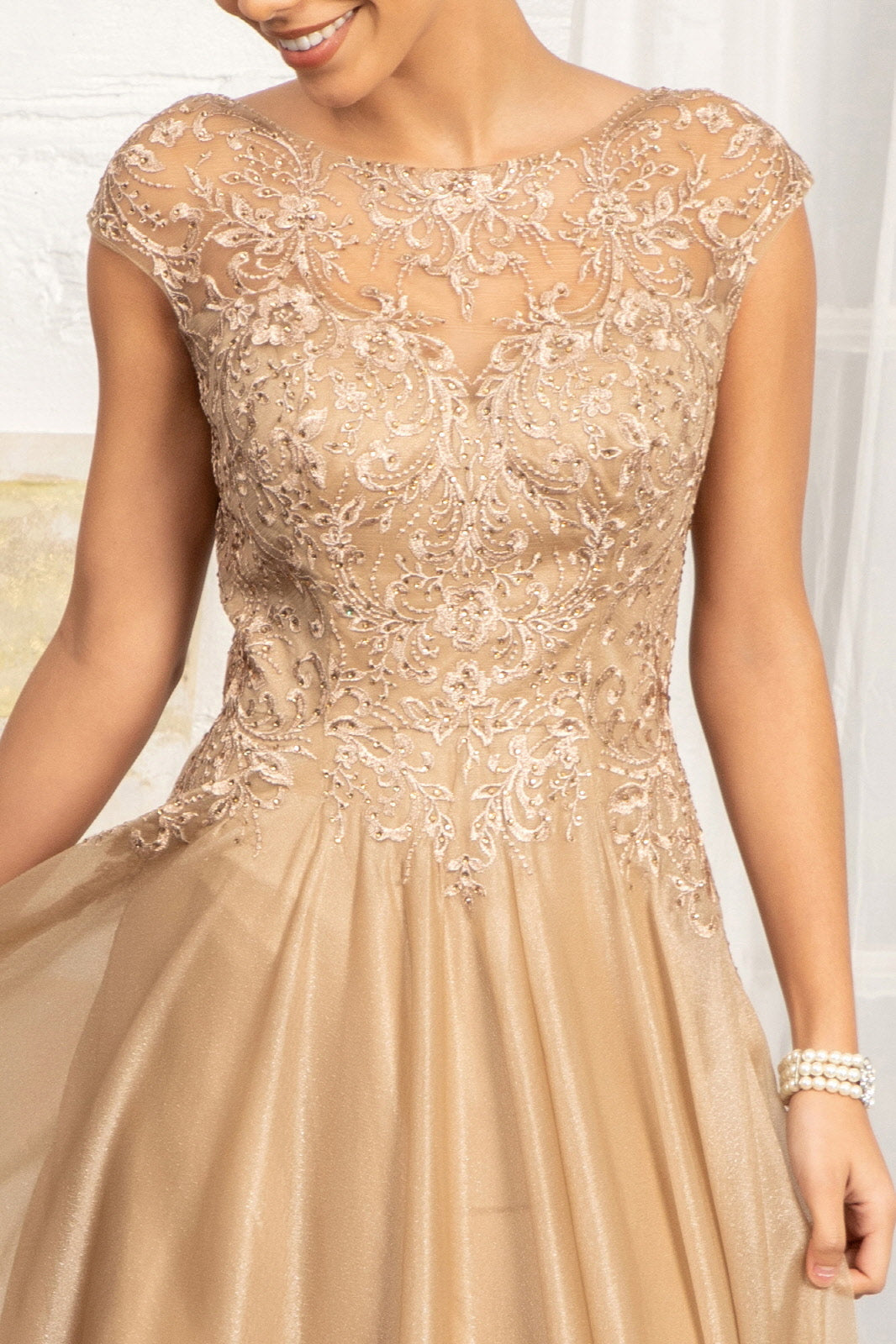 Beads Embellished Embroidered A-line Dress Scoop-Neck GLGL3068 Sale-5