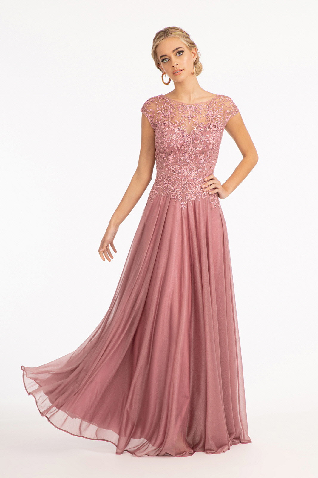 Beads Embellished Embroidered A-line Dress Scoop-Neck GLGL3068 Sale-7