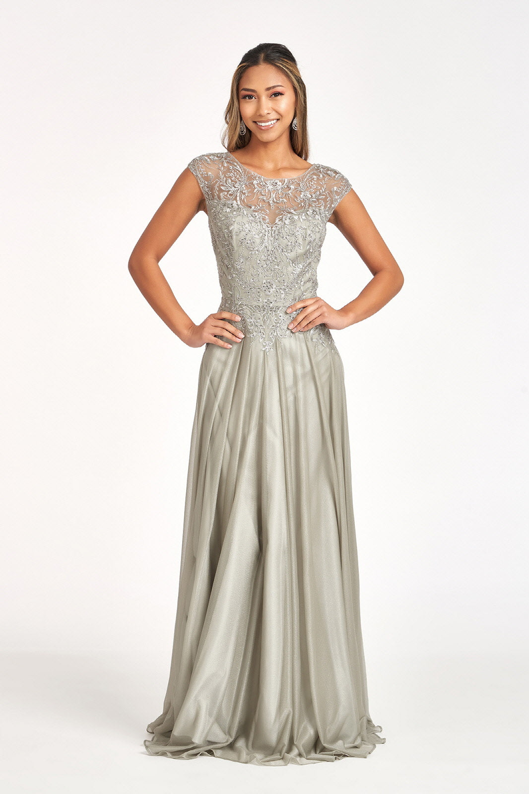 Beads Embellished Embroidered A-line Dress Scoop-Neck GLGL3068 Sale-11