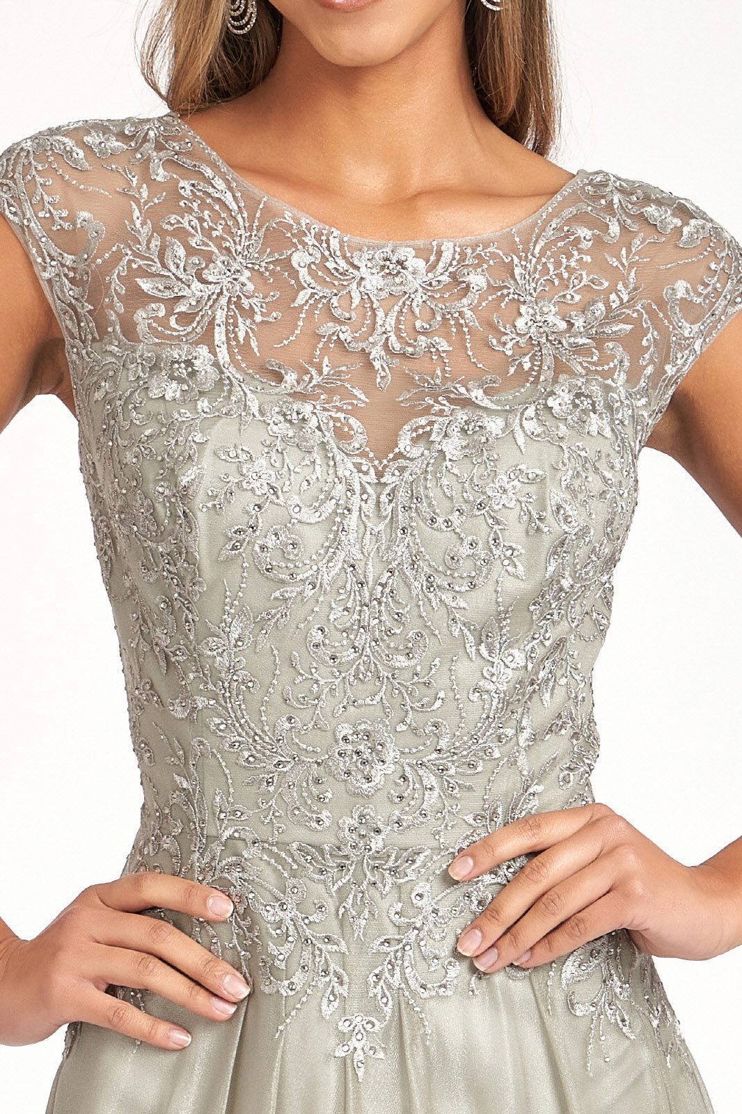 Beads Embellished Embroidered A-line Dress Scoop-Neck GLGL3068 Sale-13