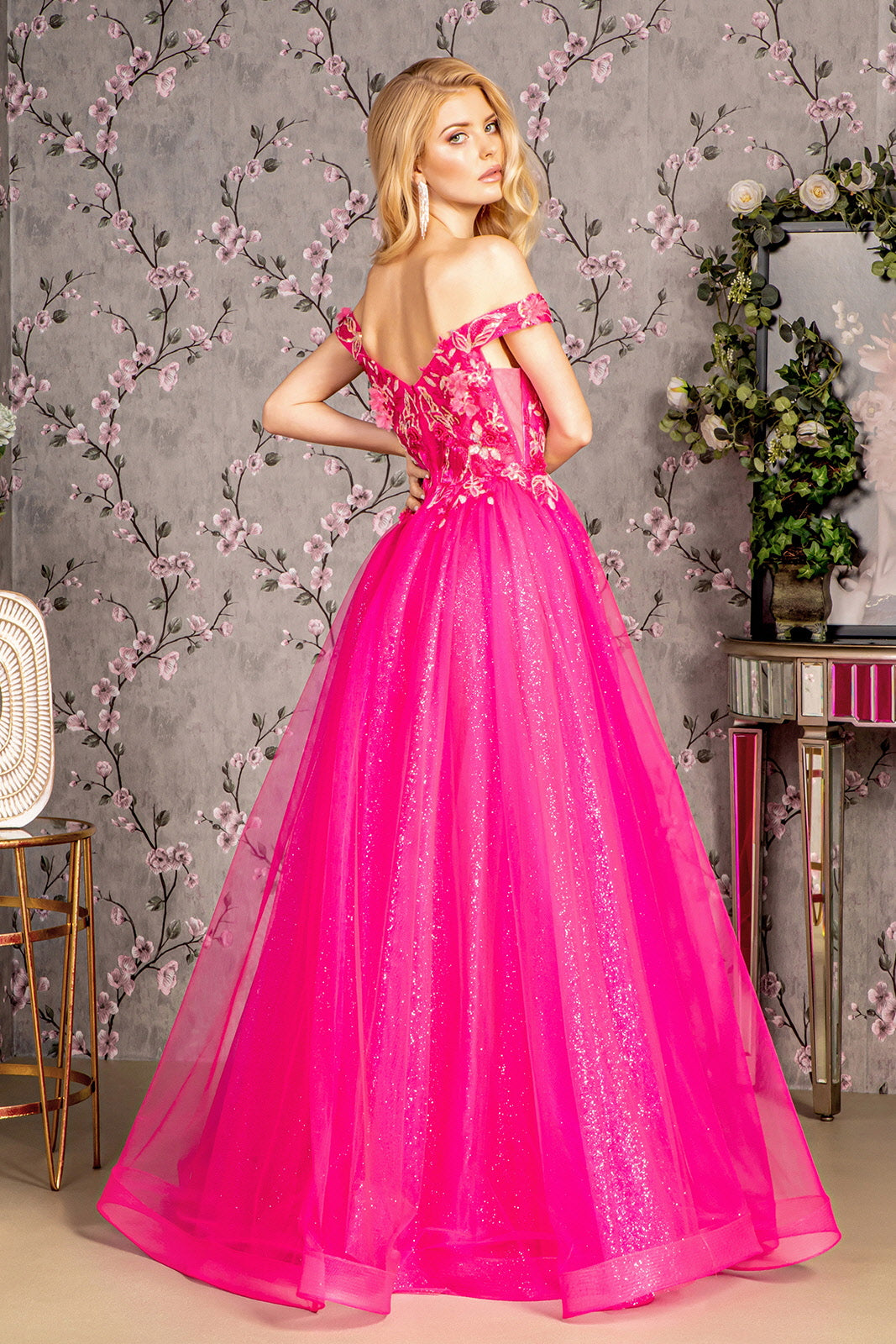 3D Flower Emboridery Sheer Bodice Mesh A-line Long Prom Dress GLGL3443-1