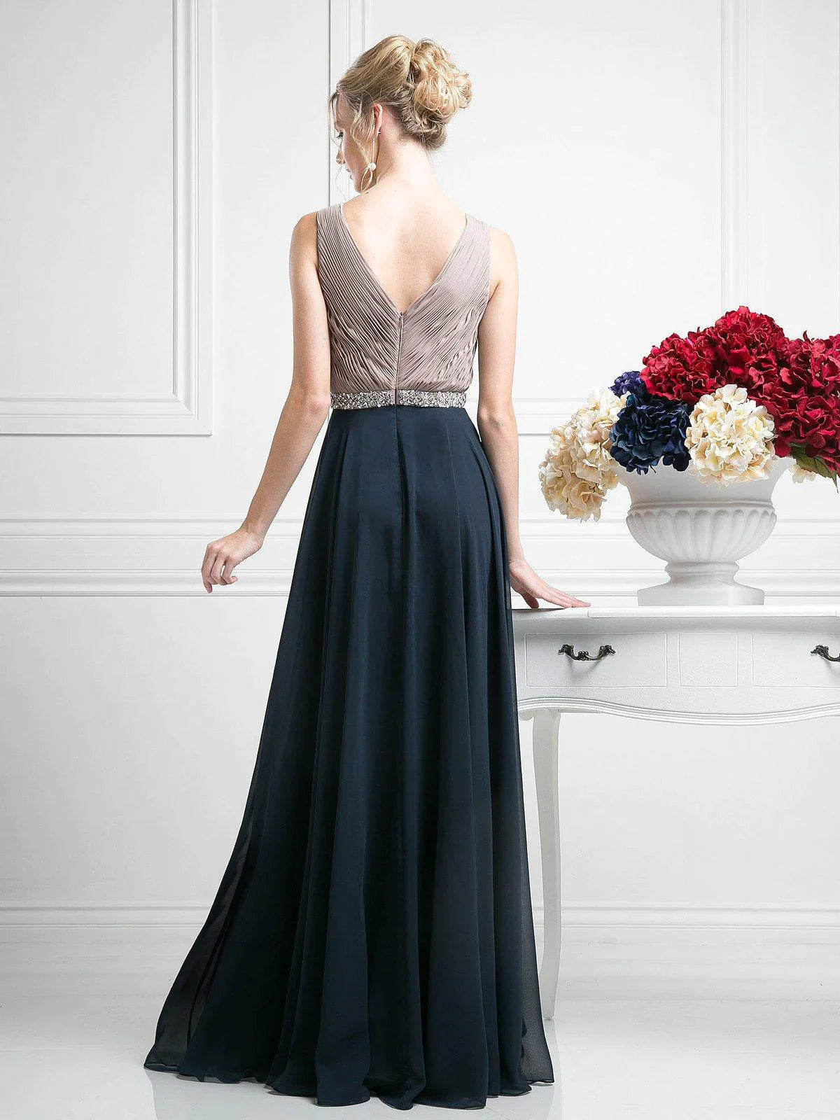 Beaded Belt Chiffon A - Line Dress-6
