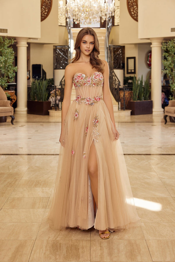 Majestic Elegant Tulle Sweetheart Prom Gown w/ Floral Motif & Leg Slit NXY1803-0