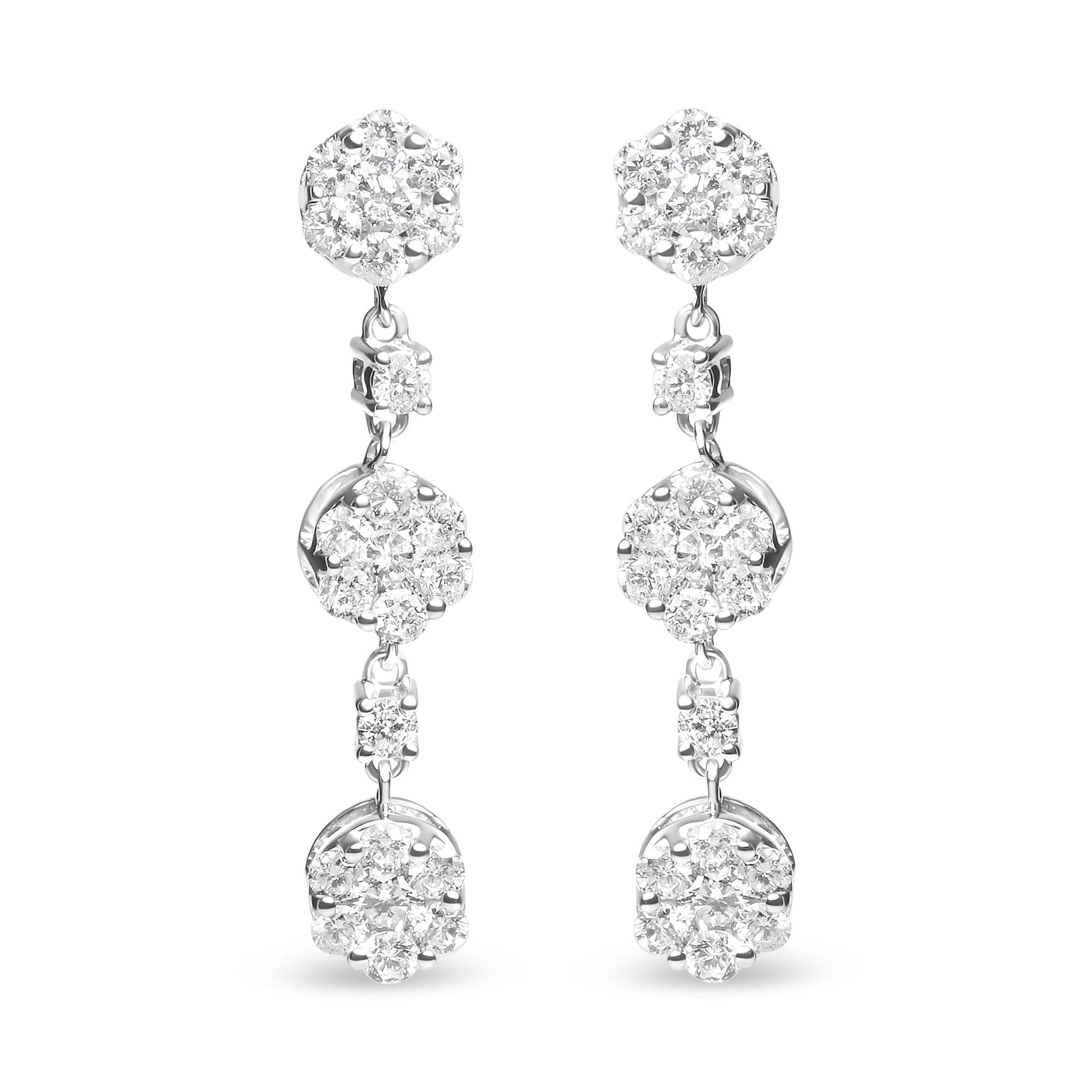 14K White Gold 2.00 Cttw Diamond Composite Cluster Floral Drop Earrings (I-J Color, I1-I2 Clarity)-0