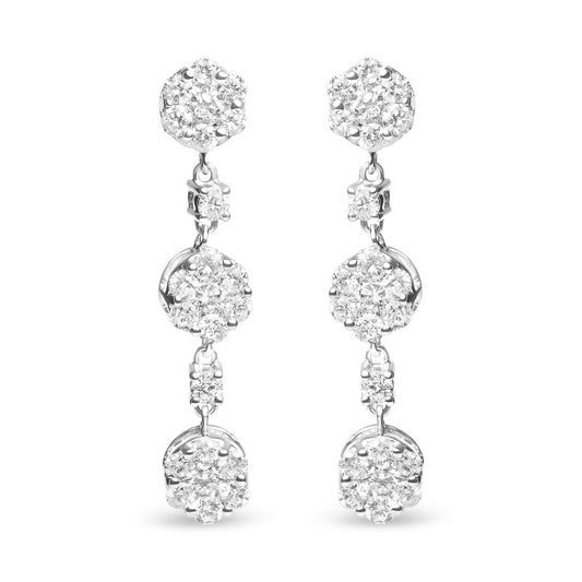 14K White Gold 2.00 Cttw Diamond Composite Cluster Floral Drop Earrings (I-J Color, I1-I2 Clarity)-0