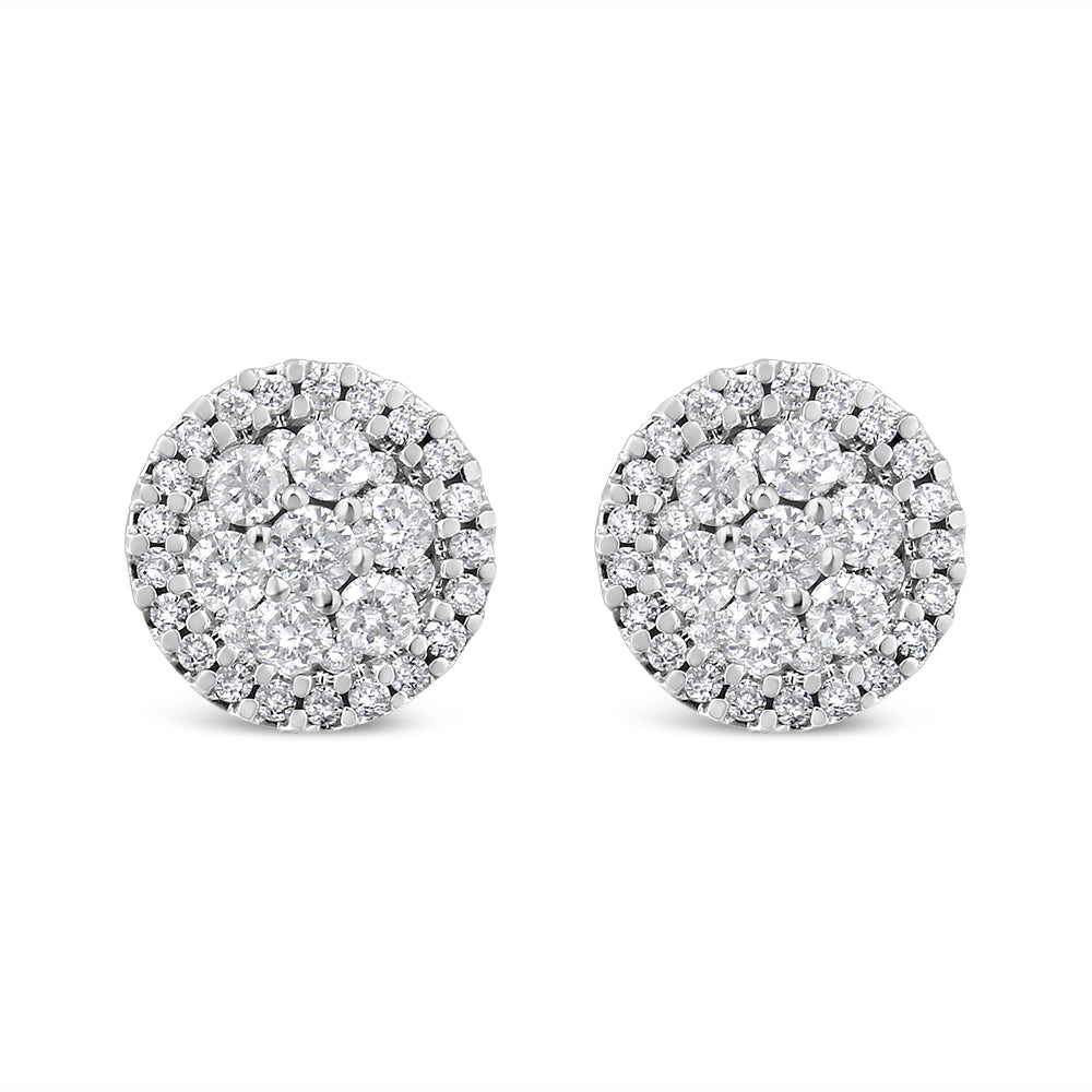 AGS Certified 14K White Gold 1.0 Cttw Brilliant-Cut Diamond Halo-Style Cluster Round Button Stud Earrings (G-H Color, I1-I2 Clarity)-0