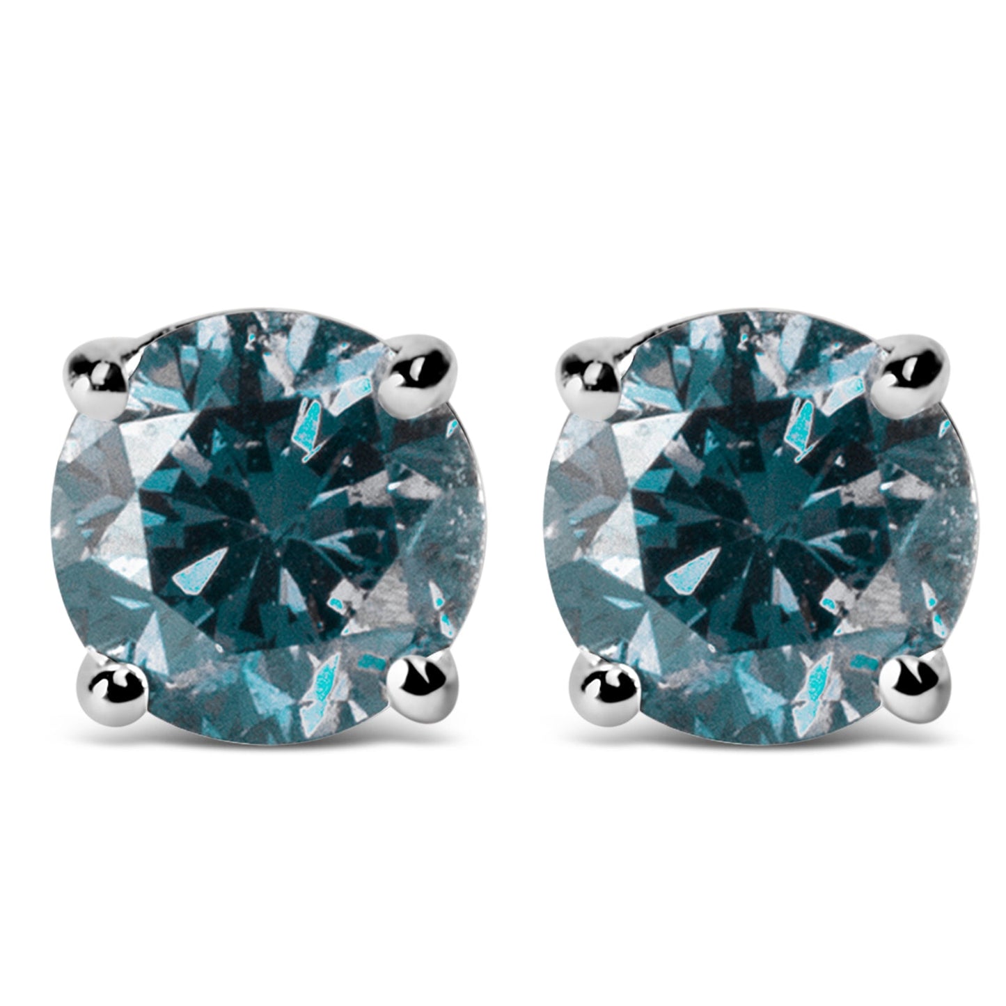 14K Gold Blue Lab Grown Diamond Stud Earrings with Screw Backs-2