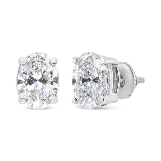 14K White Gold Lab Grown Oval Solitaire Diamond Stud Earrings (F-G Color, VS2-SI1 Clarity)-0