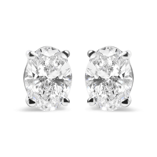14K White Gold Prong Set Lab Grown Oval Diamond Solitaire Stud Earring (F-G Color, VS1-VS2 Clarity)-0