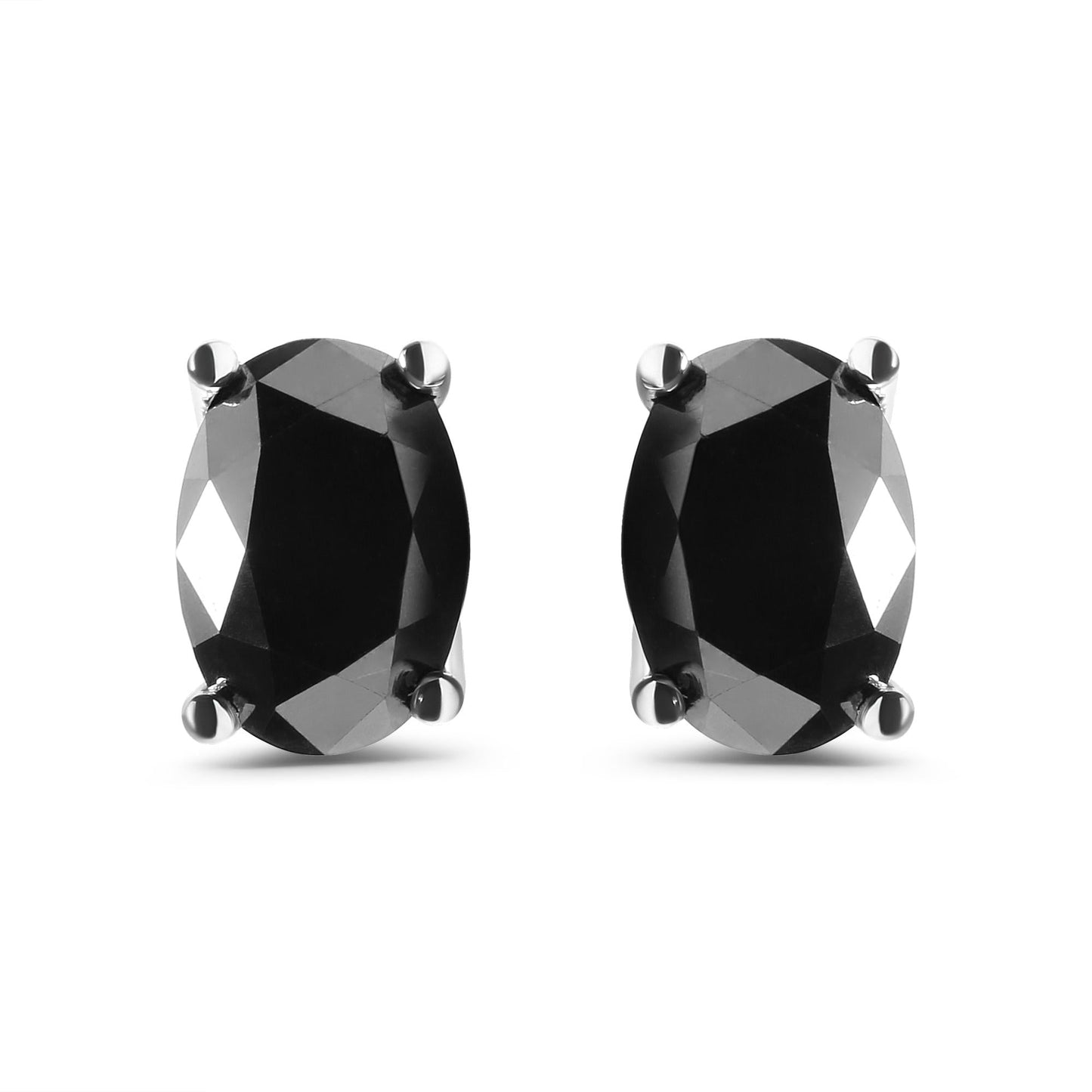 14K White Gold 3.00 Cttw Oval Cut Black Diamond Solitaire Stud Earrings (Black Color, I2-I3 Clarity)-0