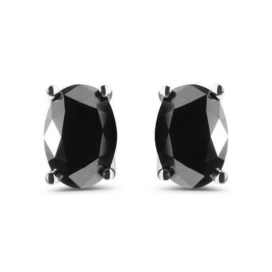 14K White Gold 3.00 Cttw Oval Cut Black Diamond Solitaire Stud Earrings (Black Color, I2-I3 Clarity)-0