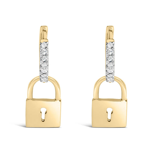 14K Yellow Gold Plated .925 Sterling Silver 1/6 Cttw Diamond Lock Hoop Earring (I-J Color, I3 Clarity)-0