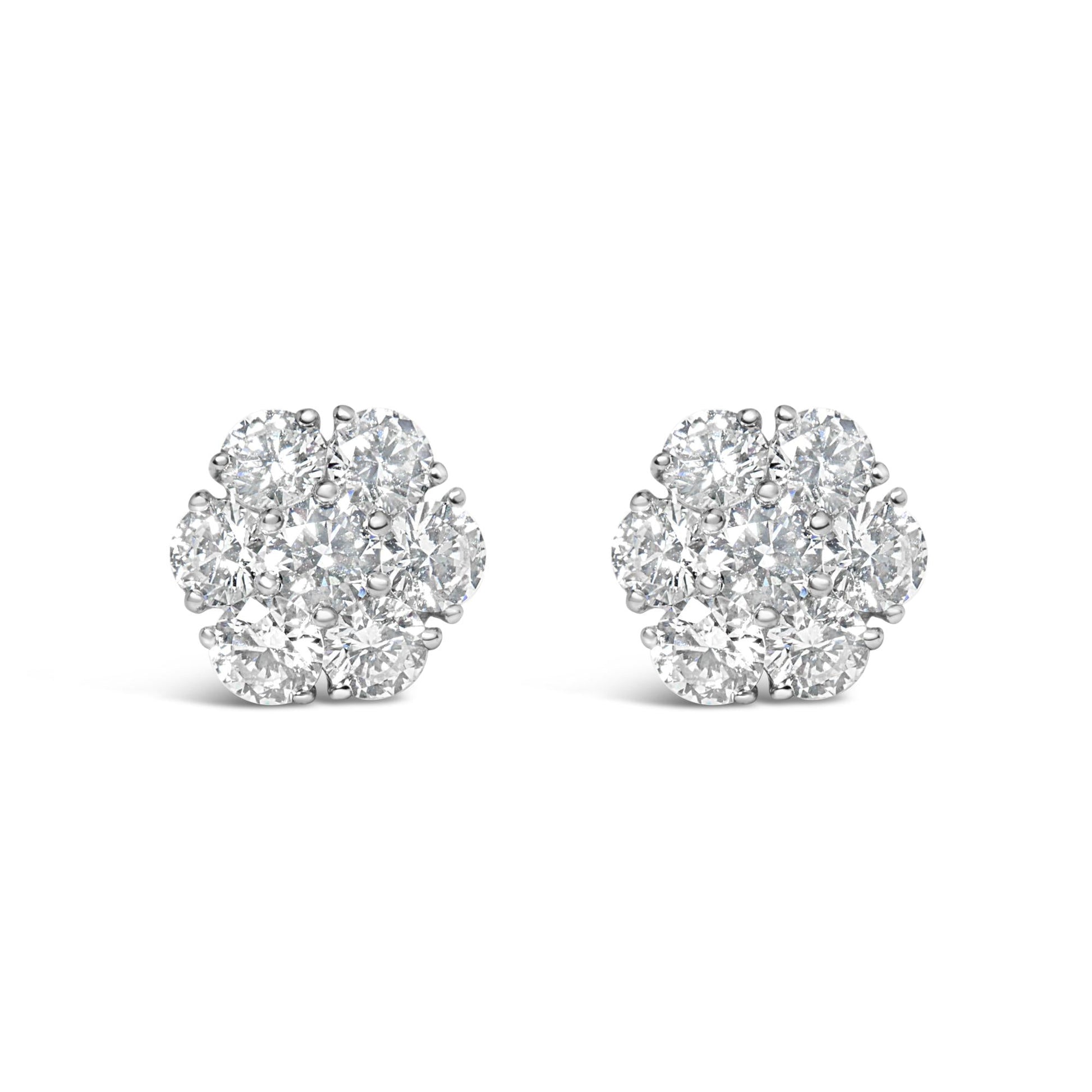 14K White Gold 1 3/4 Cttw Lab Grown Diamond Floral Cluster Composite Stud Earrings (G-H Color, VS2-SI1 Clarity)-0