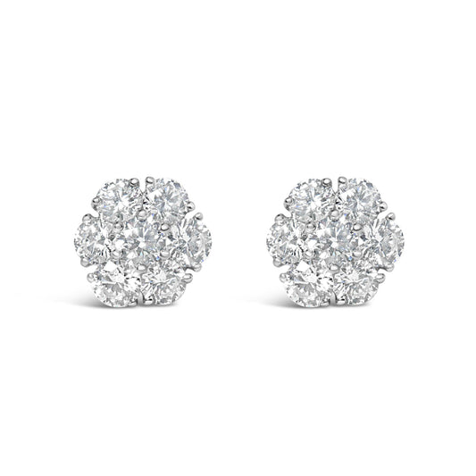 14K White Gold 1 3/4 Cttw Lab Grown Diamond Floral Cluster Composite Stud Earrings (G-H Color, VS2-SI1 Clarity)-0