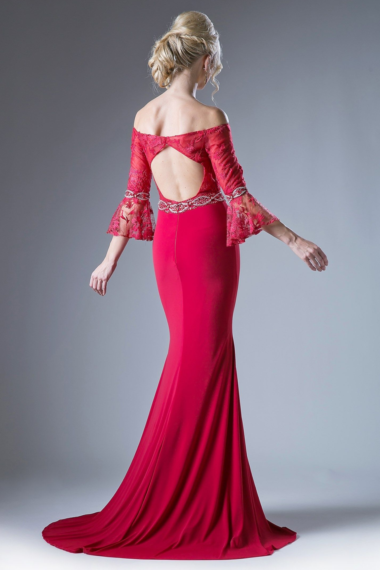 Beaded Belt Lace Bodice Stretch Knit Sheath Dress-1