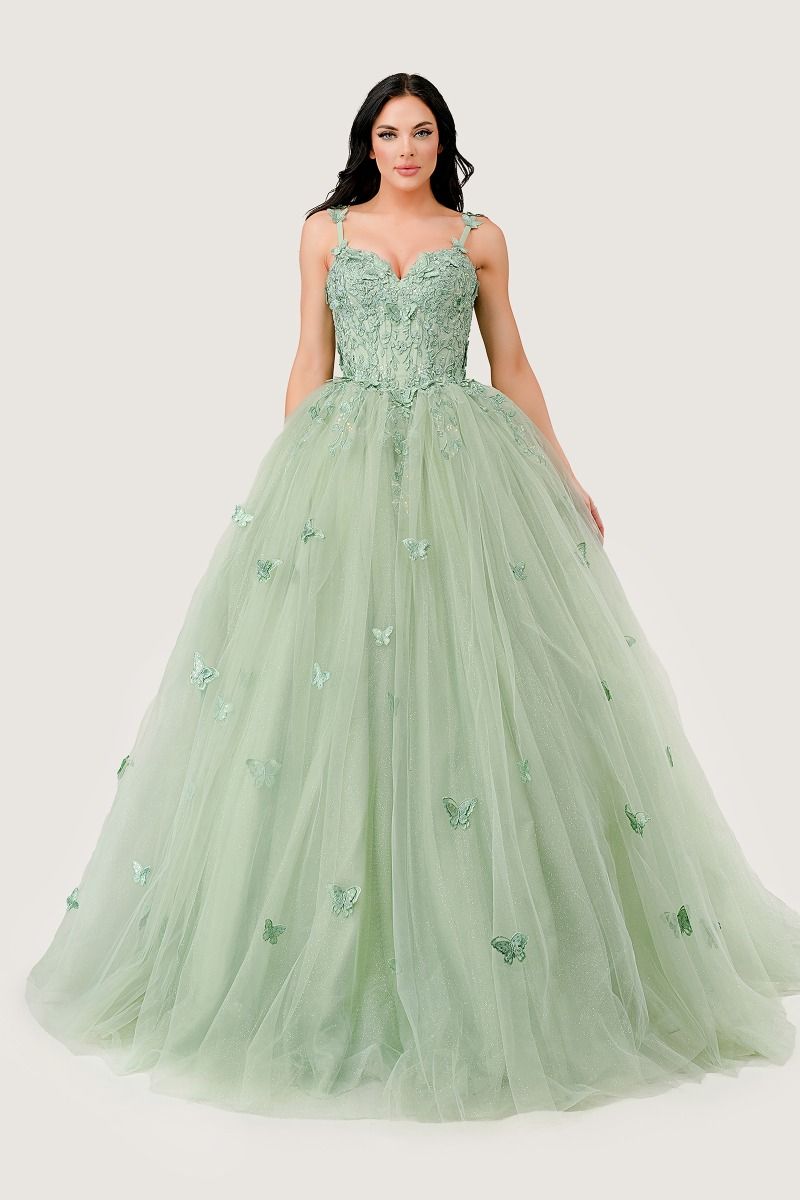 Sage Layered Tulle Ball Gown-0