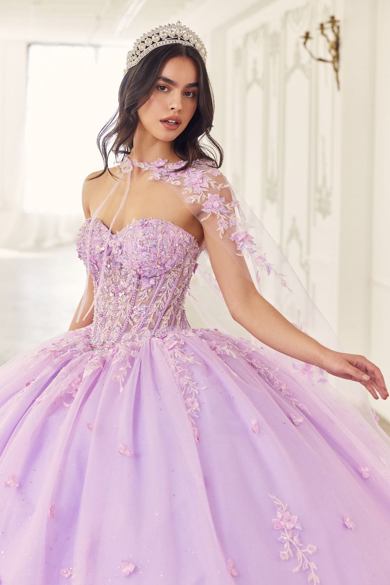 Strapless Quinceanera Ball Gown With Removable Caplet-2