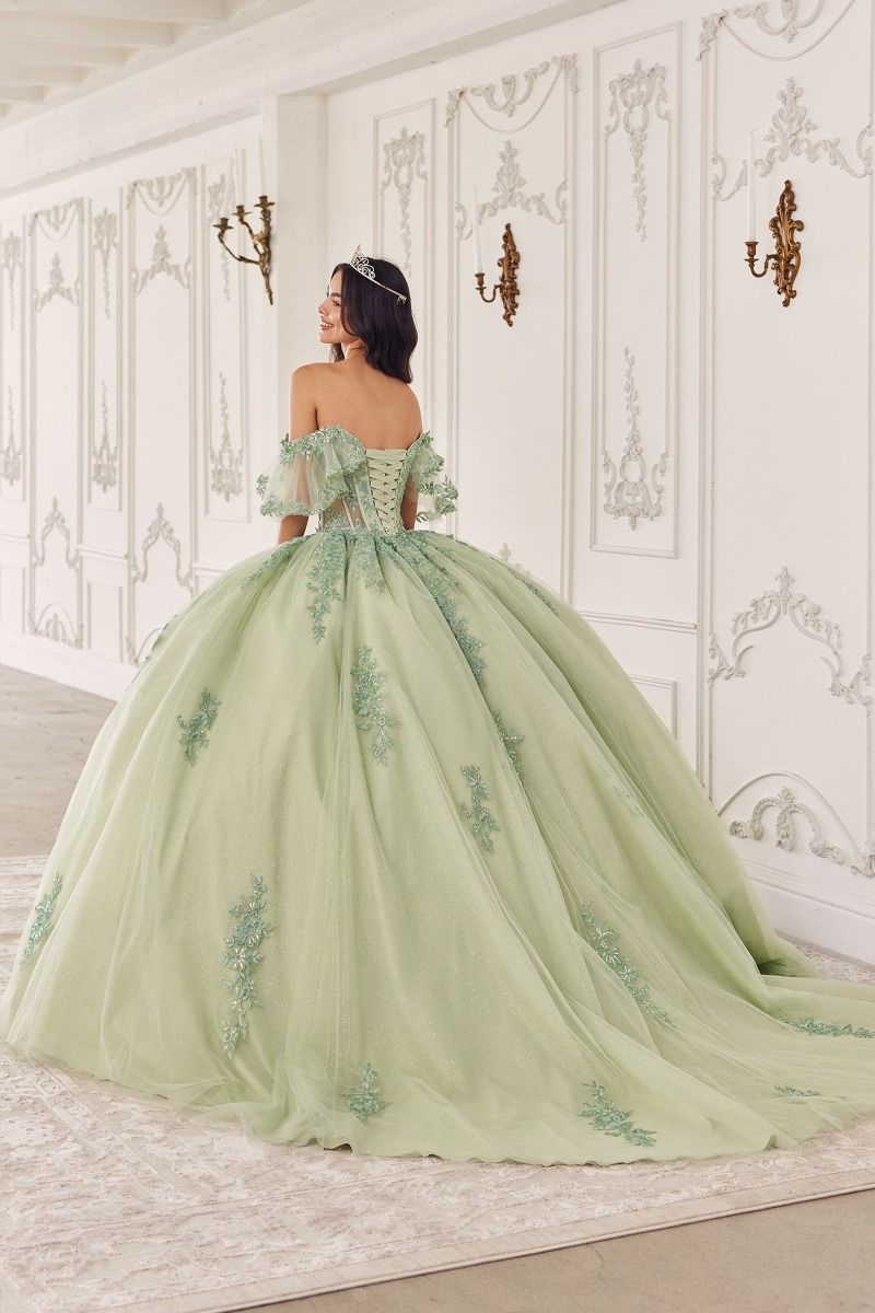 OFF THE SHOULDER FLUTTER SLEEVE BALL GOWN CD15725-1