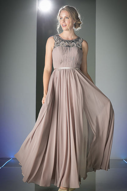 Beaded Chiffon Empire Waist Dress-0