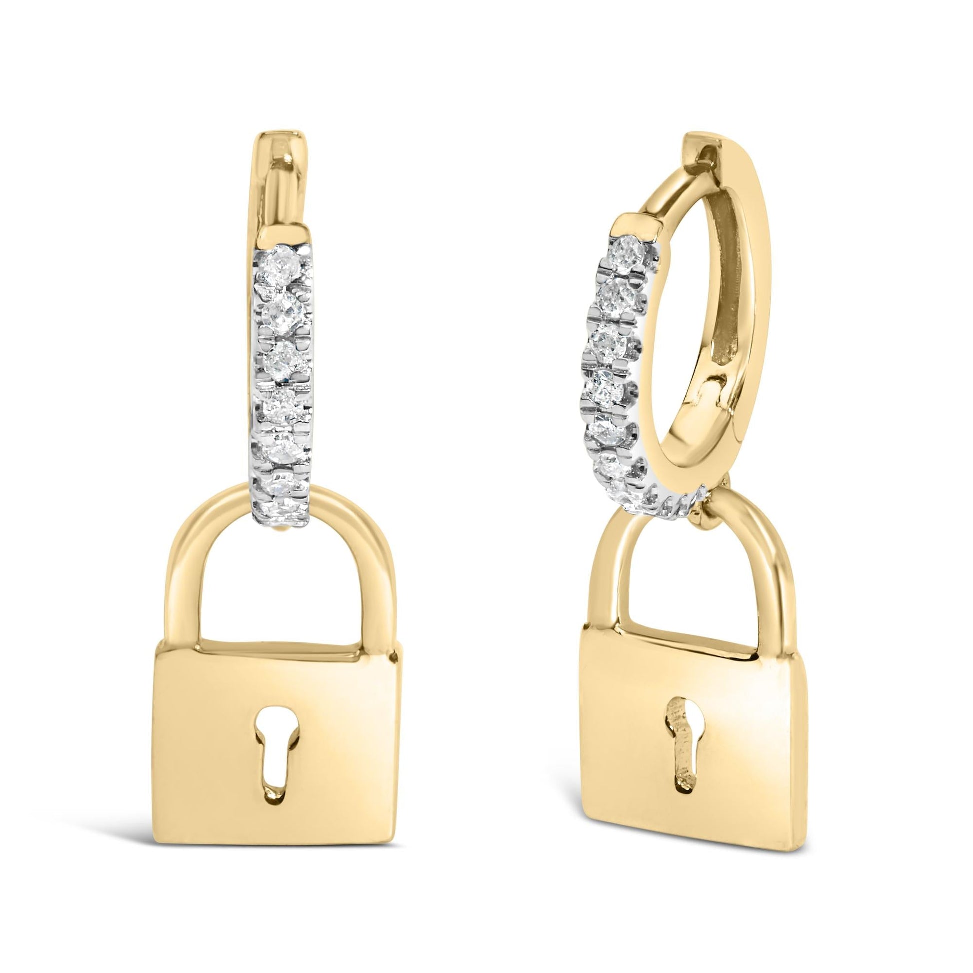 14K Yellow Gold Plated .925 Sterling Silver 1/6 Cttw Diamond Lock Hoop Earring (I-J Color, I3 Clarity)-1