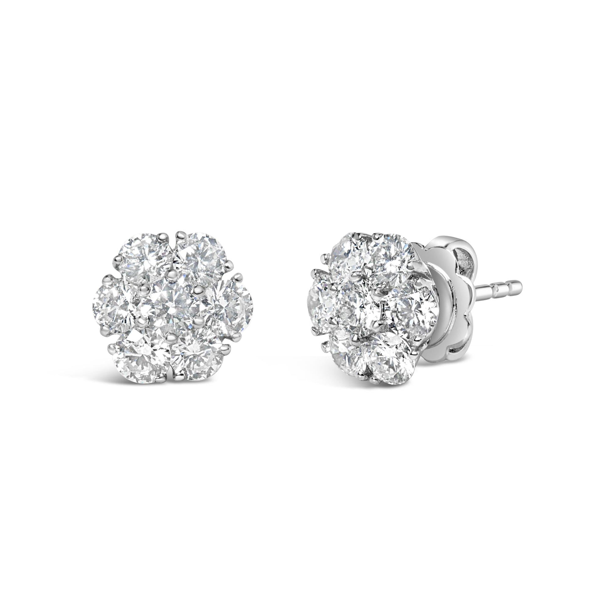 14K White Gold 1 3/4 Cttw Lab Grown Diamond Floral Cluster Composite Stud Earrings (G-H Color, VS2-SI1 Clarity)-1