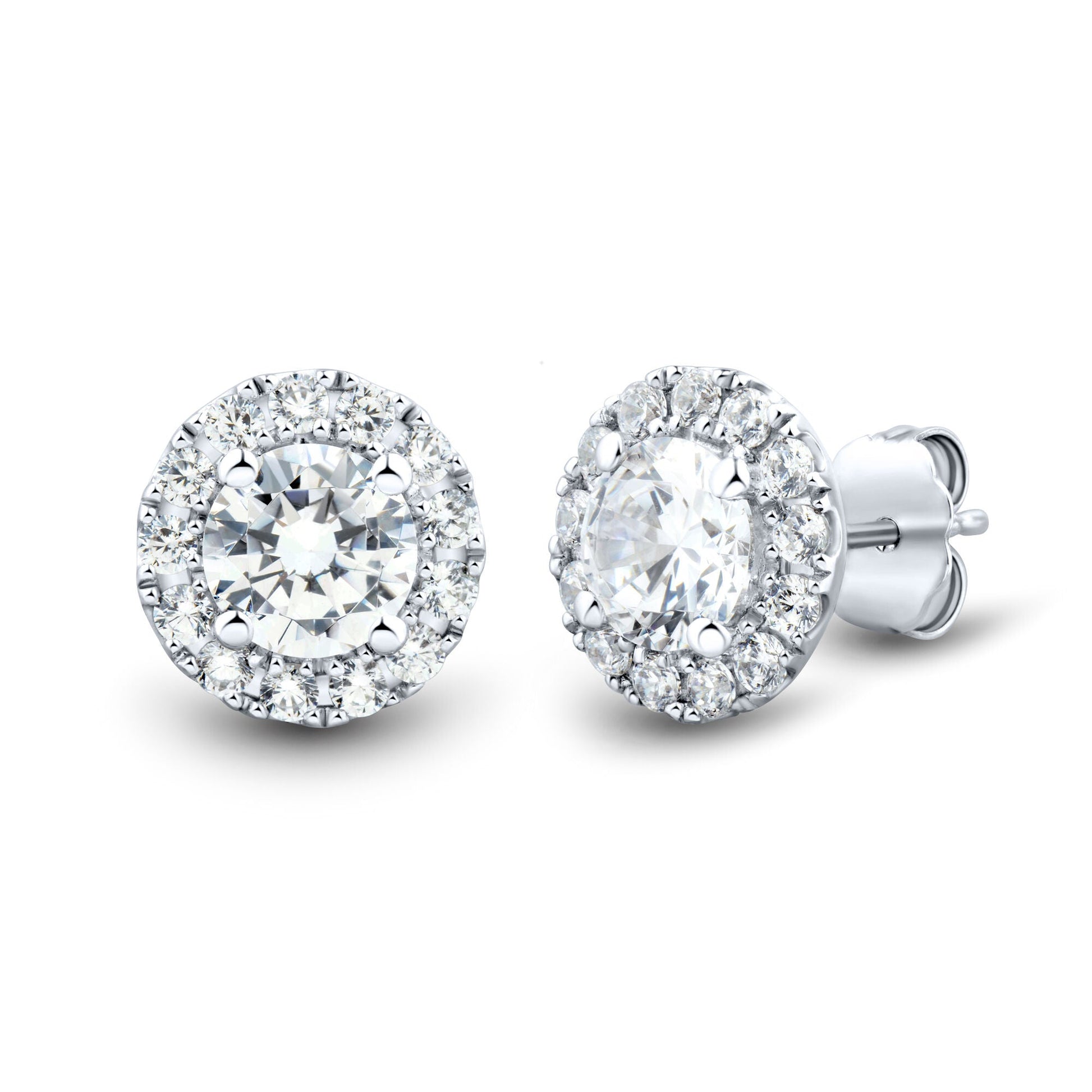 2 CTW AGI Certified Lab Grown Diamond Halo Earrings in 14K White Gold-0