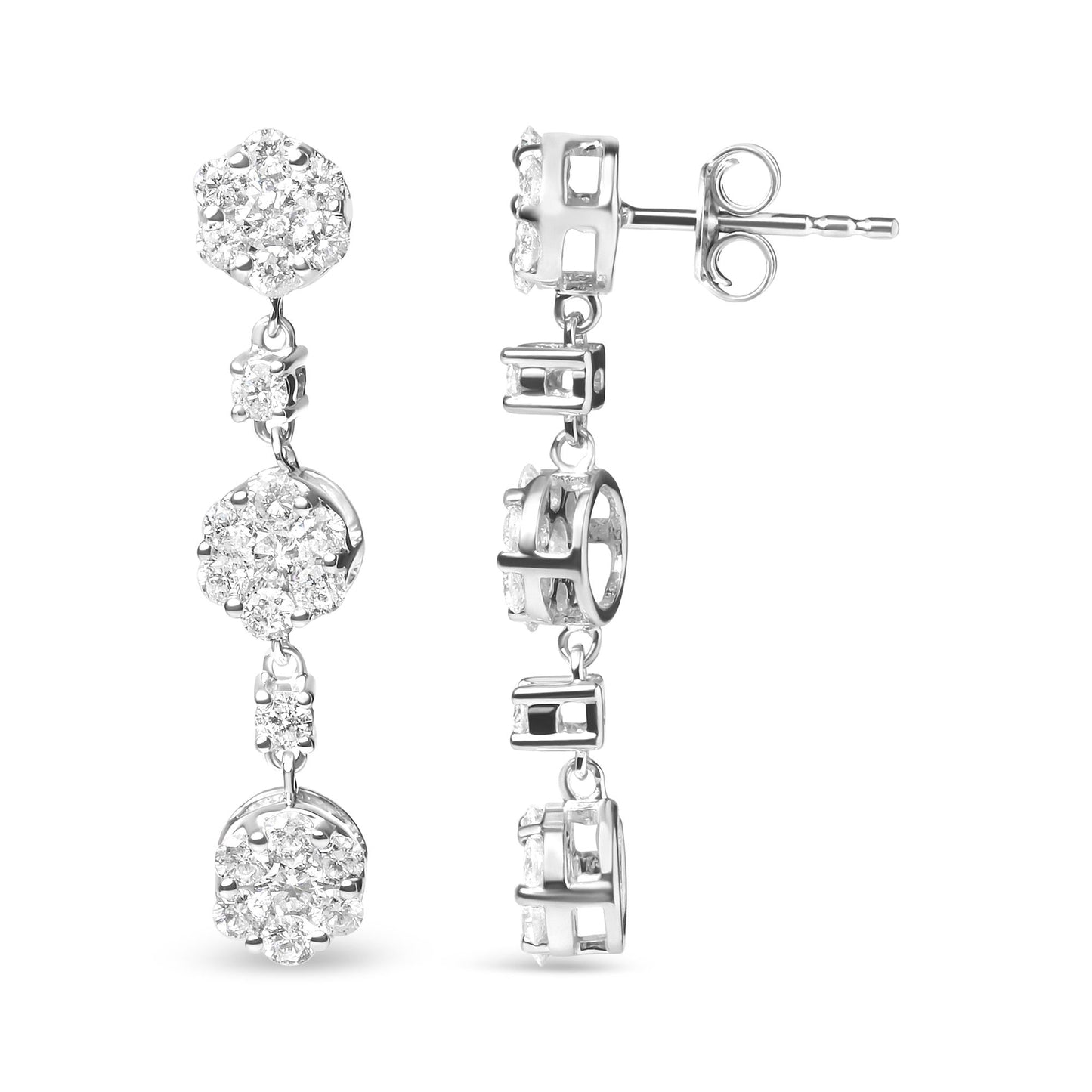 14K White Gold 2.00 Cttw Diamond Composite Cluster Floral Drop Earrings (I-J Color, I1-I2 Clarity)-2