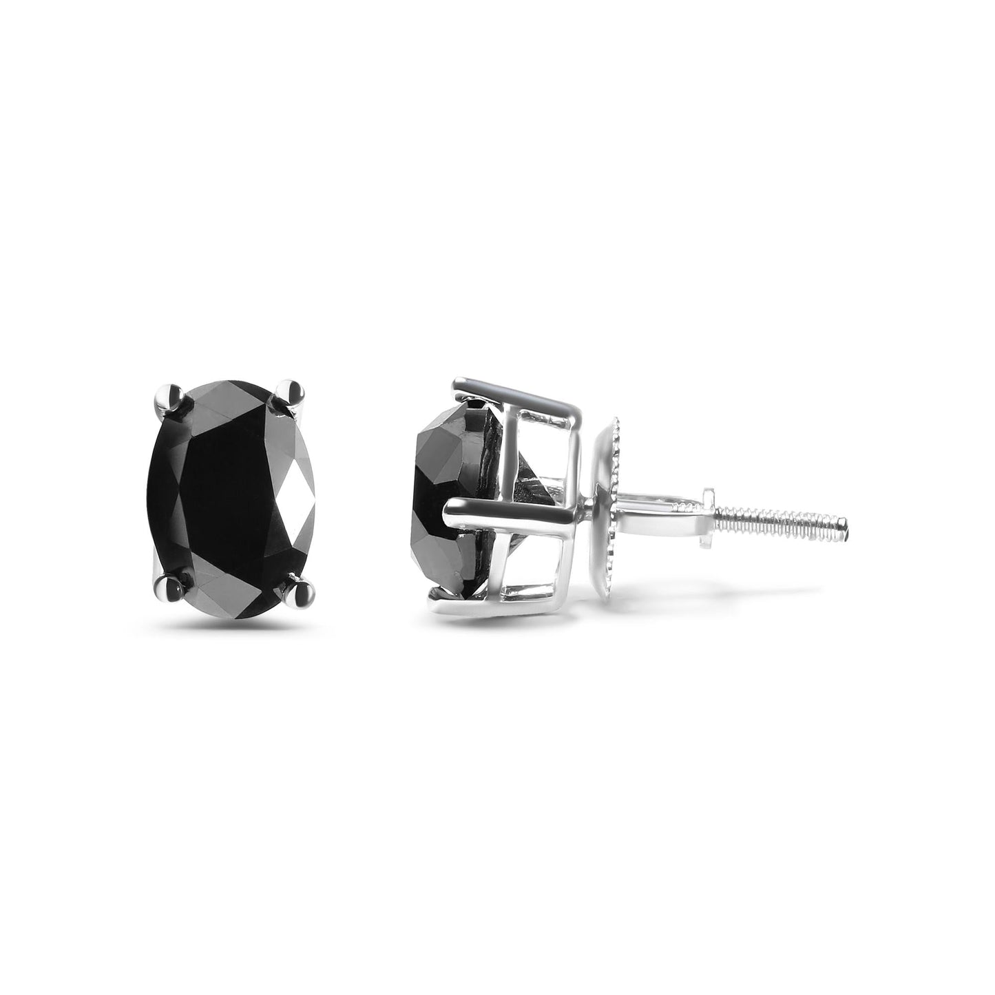 14K White Gold 3.00 Cttw Oval Cut Black Diamond Solitaire Stud Earrings (Black Color, I2-I3 Clarity)-2