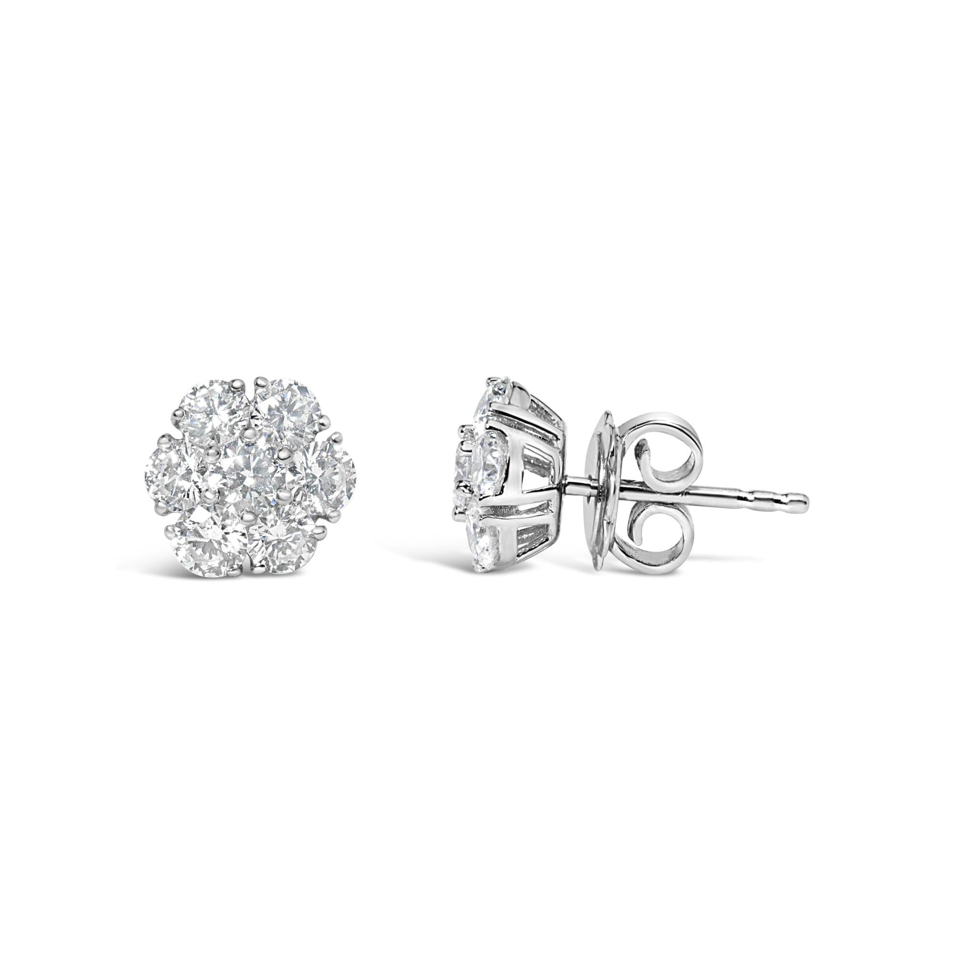 14K White Gold 1 3/4 Cttw Lab Grown Diamond Floral Cluster Composite Stud Earrings (G-H Color, VS2-SI1 Clarity)-2