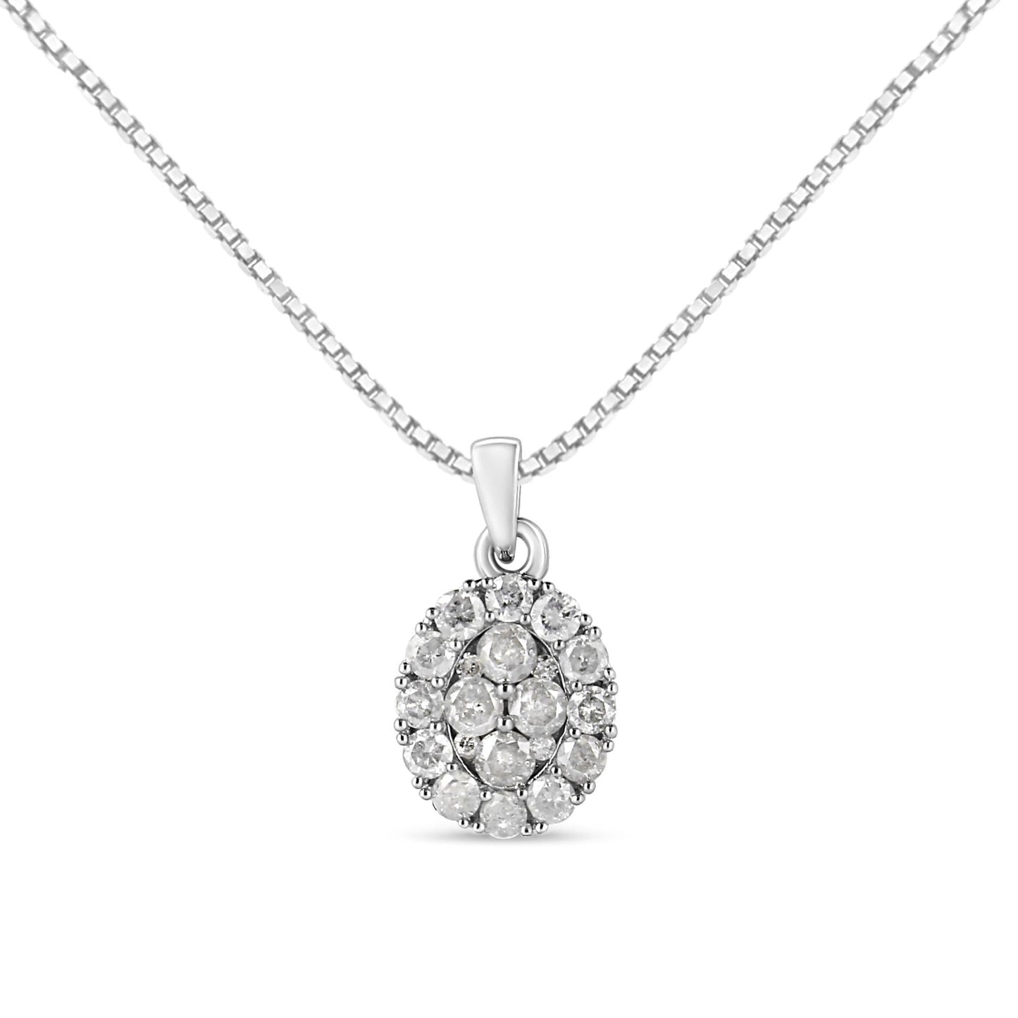 .925 Sterling Silver 1 1/2 Cttw Diamond Oval Cluster Pendant Necklace (I-J Color, I2-I3 Clarity) - 18"-2