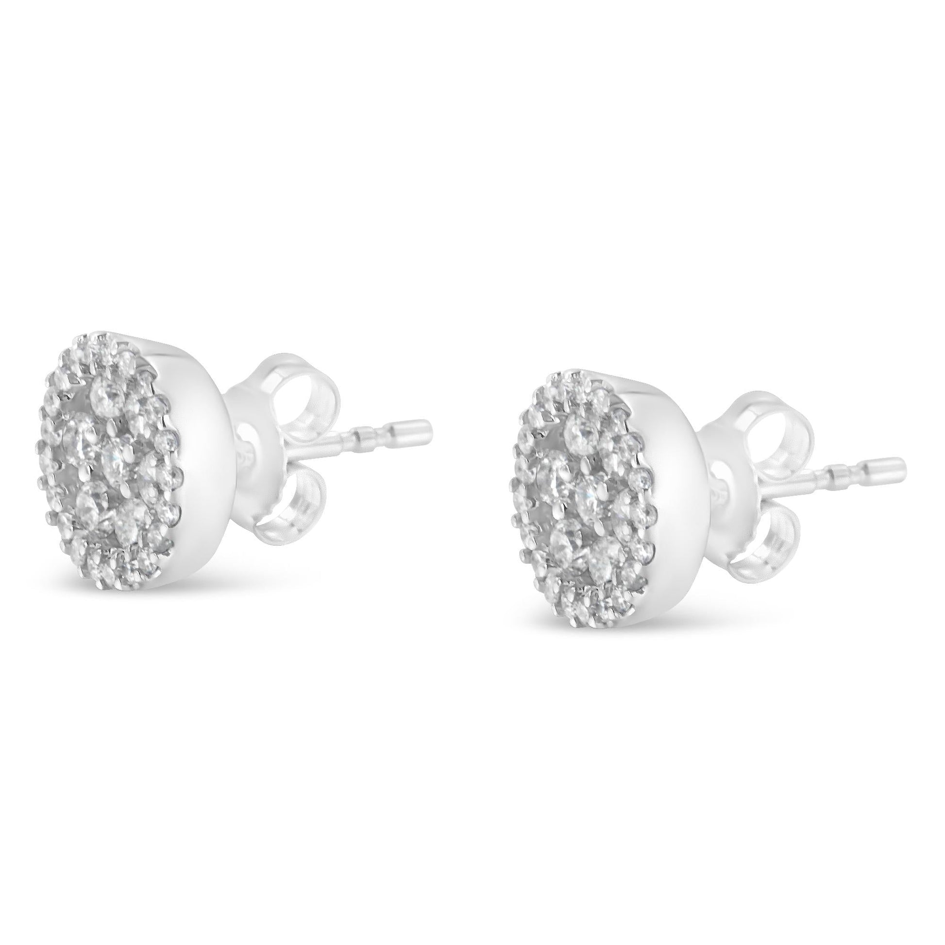 AGS Certified 14K White Gold 1.0 Cttw Brilliant-Cut Diamond Halo-Style Cluster Round Button Stud Earrings (G-H Color, I1-I2 Clarity)-3