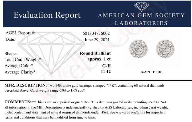 AGS Certified 14K White Gold 1.0 Cttw Brilliant-Cut Diamond Halo-Style Cluster Round Button Stud Earrings (G-H Color, I1-I2 Clarity)-4